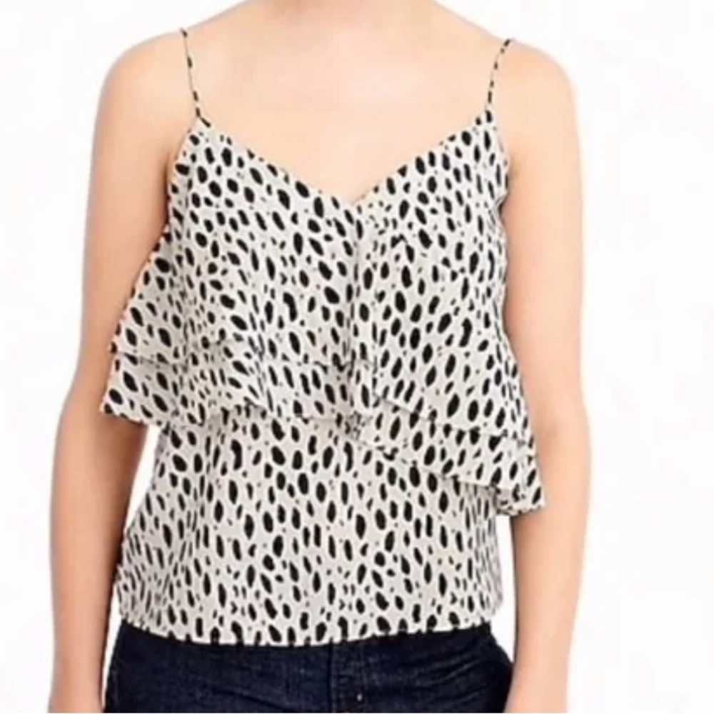 Jcrew 100% silk spotted ruffle tank top